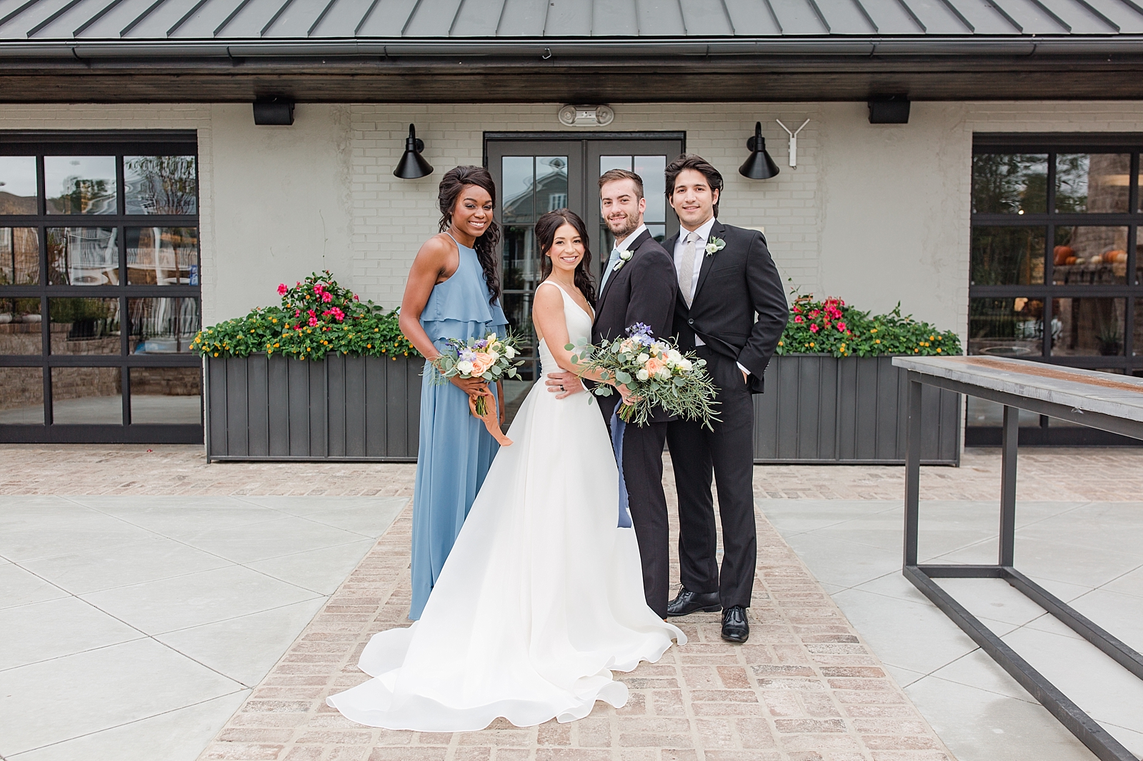 Glover Park Brewery Wedding Bridal Party on Back Patio of Venue Photo