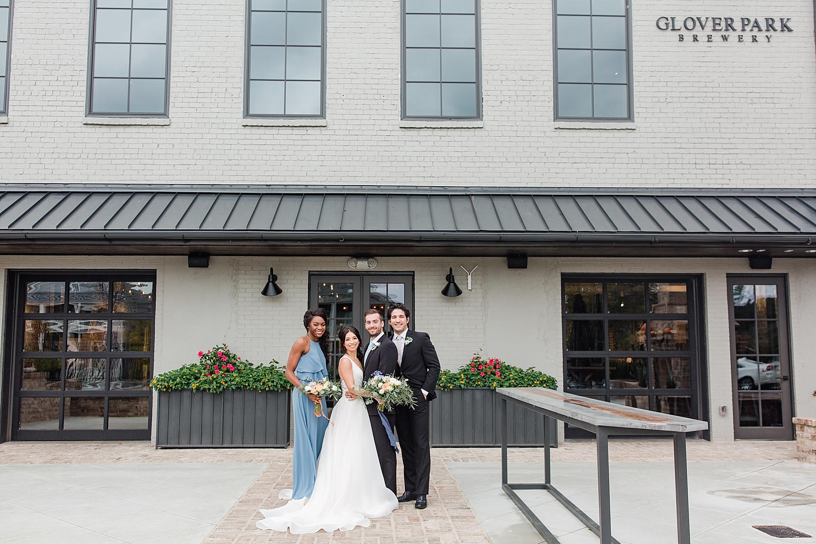 Glover Park Brewery Wedding Bridal Party on Back patio of Venue Photo