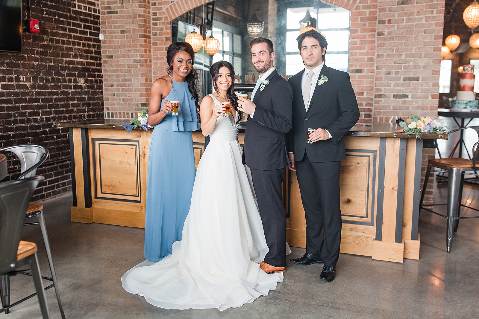 Glover Park Brewery Wedding Bridal Party toasting with beer Photo