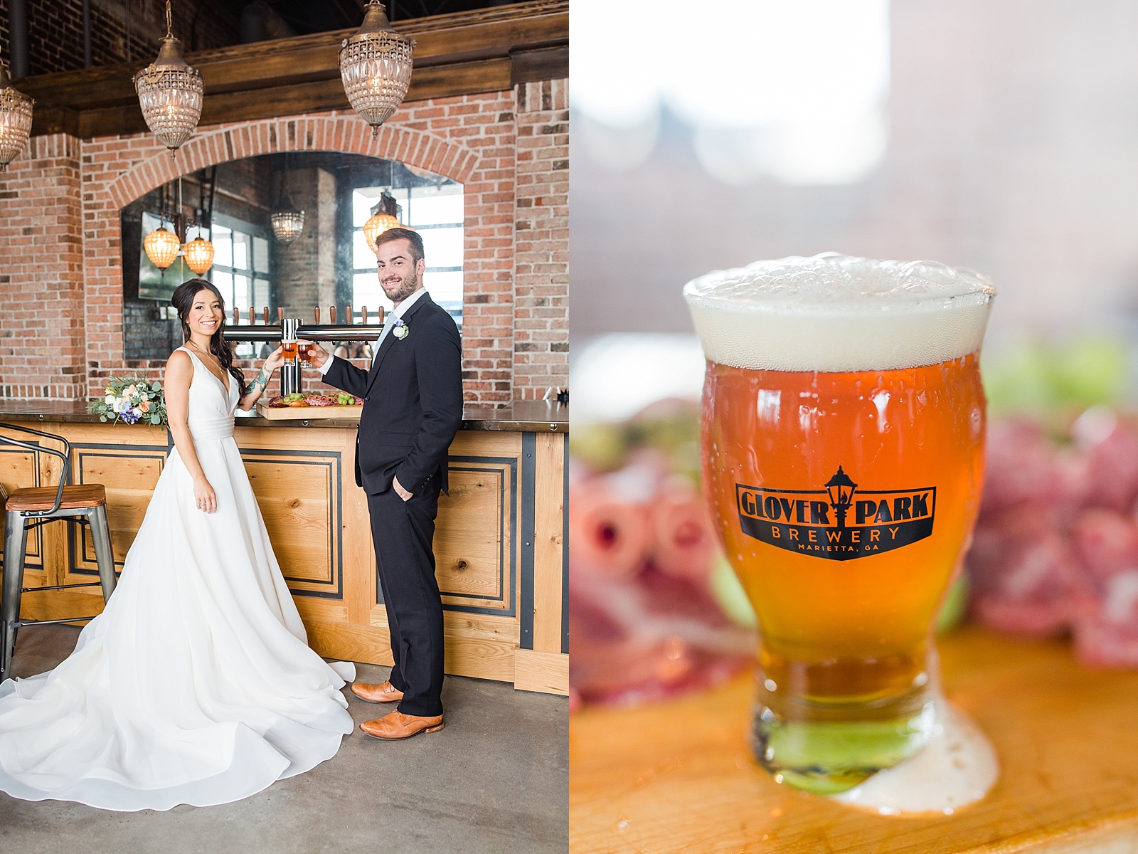 Glover Park Brewery Wedding Bride and Groom toasting with beer and detail of beer Photos