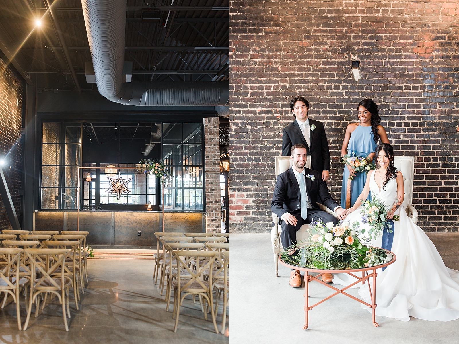 Glover Park Brewery Wedding Ceremony site and Bridal Party sitting in chairs Photos