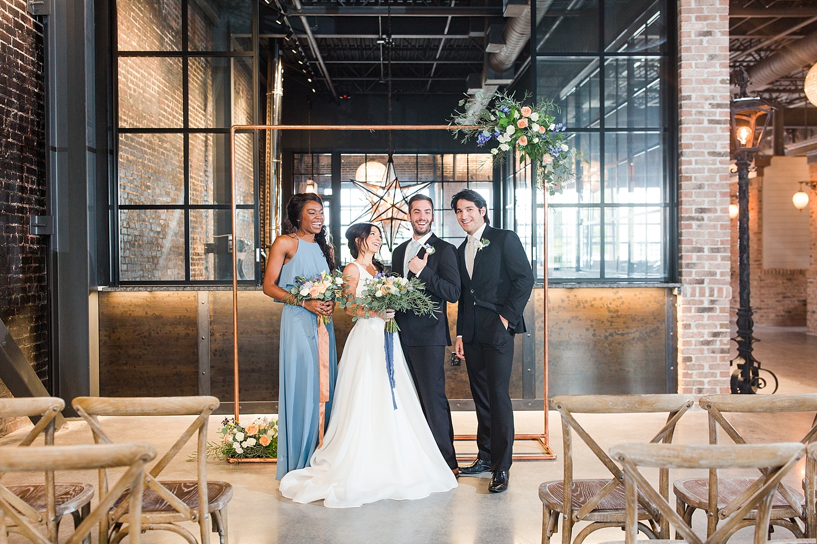 Glover Park Brewery Wedding Bridal Party Laughing in front of Copper Alter Photo