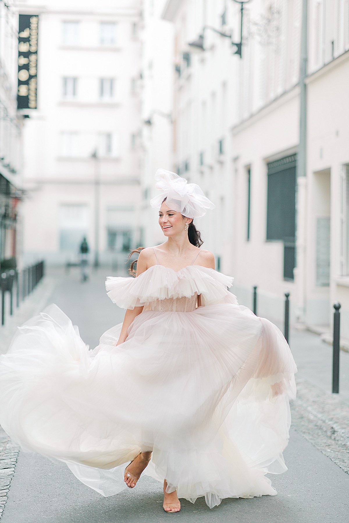 Paris Bridal Fashion Bride running down street Photo