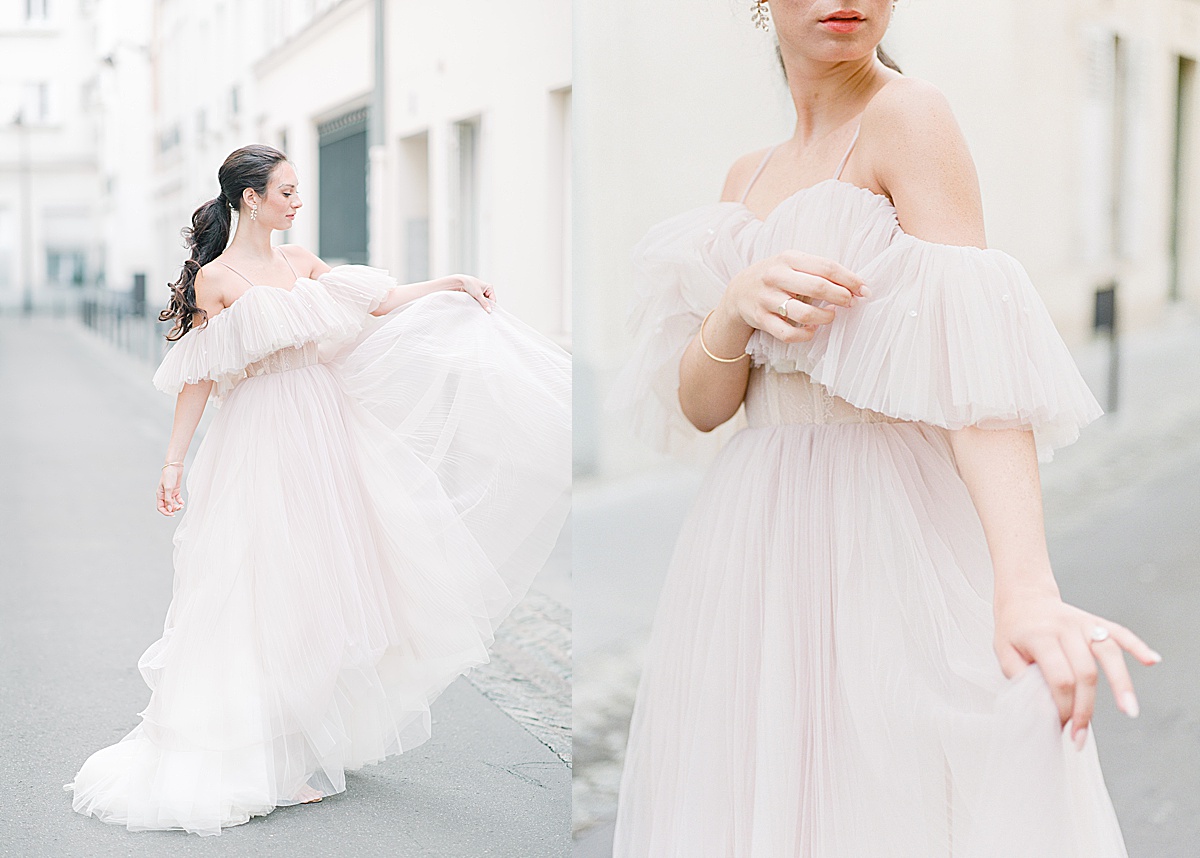 Paris Bridal Fashion Bride fluffing gown Photos