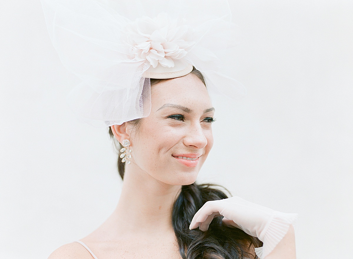 Paris Bridal Fashion Editorial girls smiling looking off with pink hat on Photo