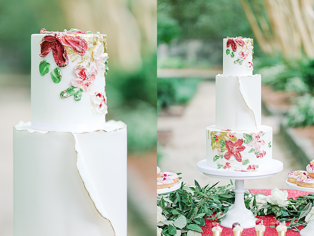 Swan House Wedding White Cake with Floral details Photos