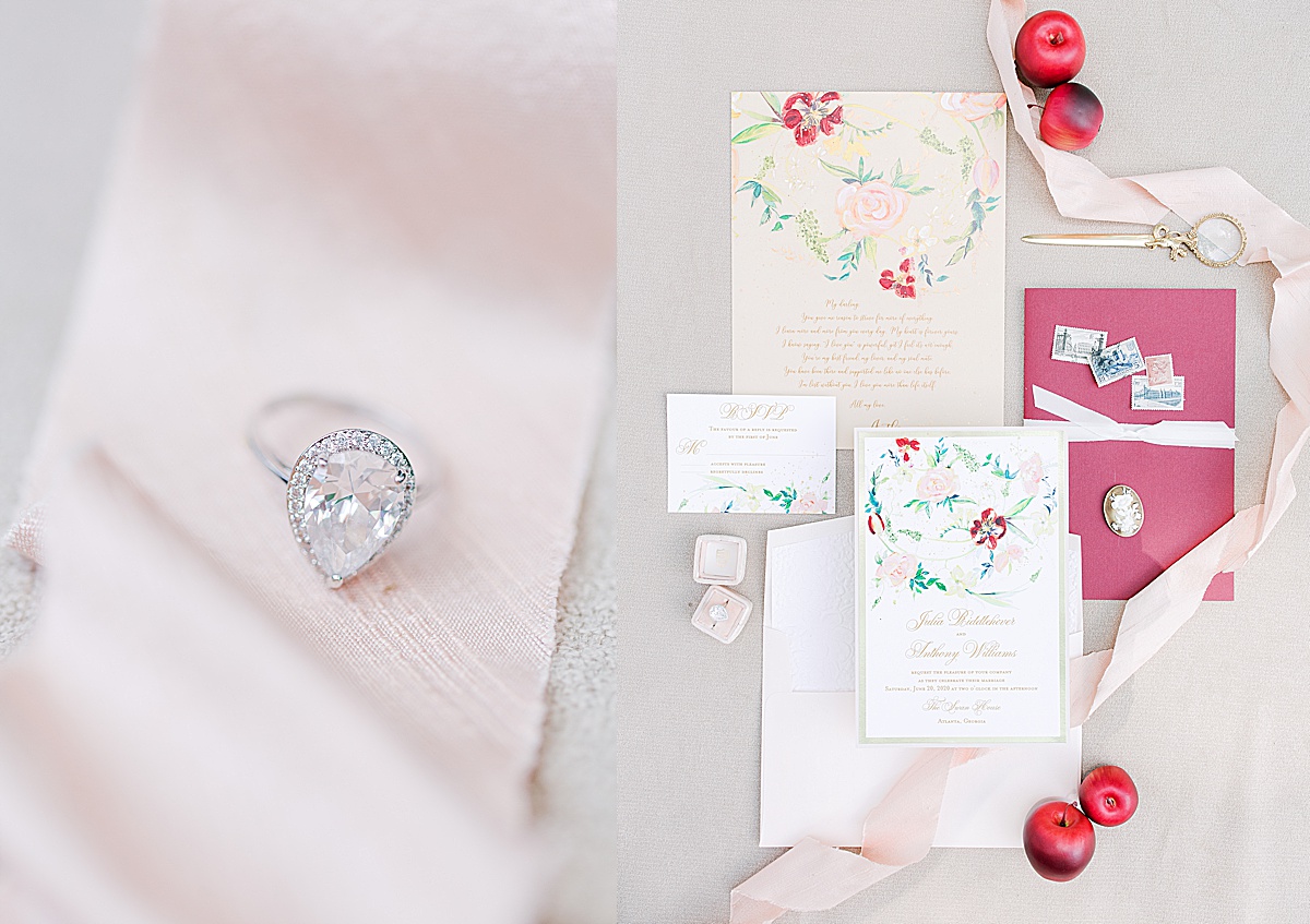 Swan House Wedding Ring on Ribbon and Invitation Suite Photos