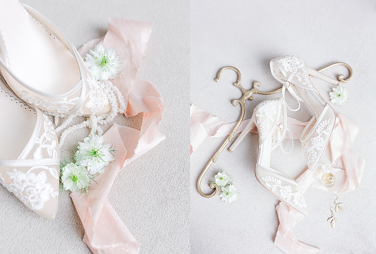 Swan House Wedding Bella Belle Shoes with Gold Hanger and Earrings Photos