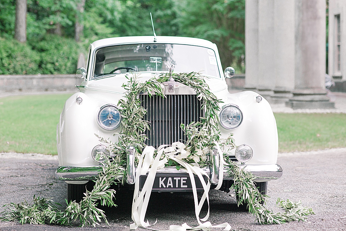 Swan House Wedding White Vintage Roles Royce with Flowers Photo
