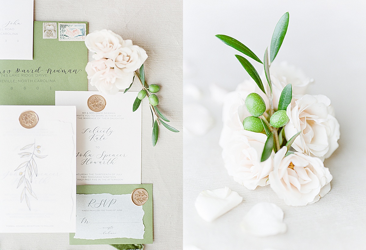 The Ridge Asheville Wedding Venue Invitation Suite and floral detail Photos