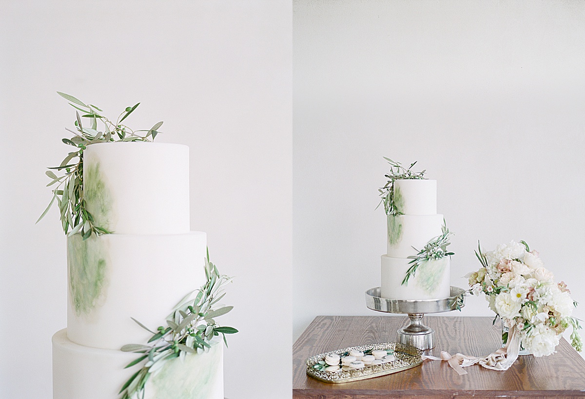 The Ridge Asheville Wedding Venue White and Green Cake with Olive Branches Photos