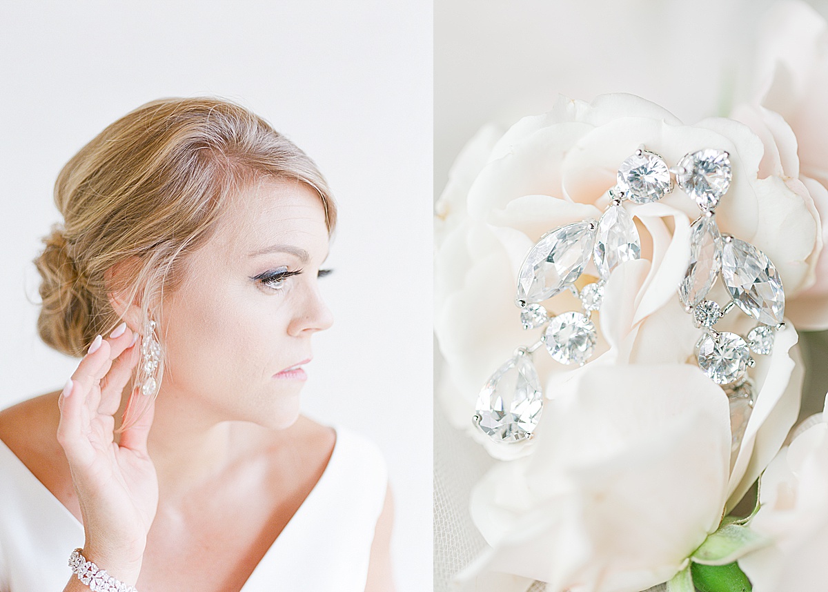 The Ridge Asheville Wedding Venue Bride putting on earrings and detail of earrings Photos