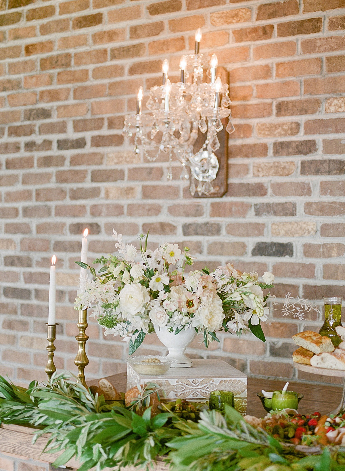 The Ridge Asheville Wedding Venue Flowers and Candles on Buffet Table Photo