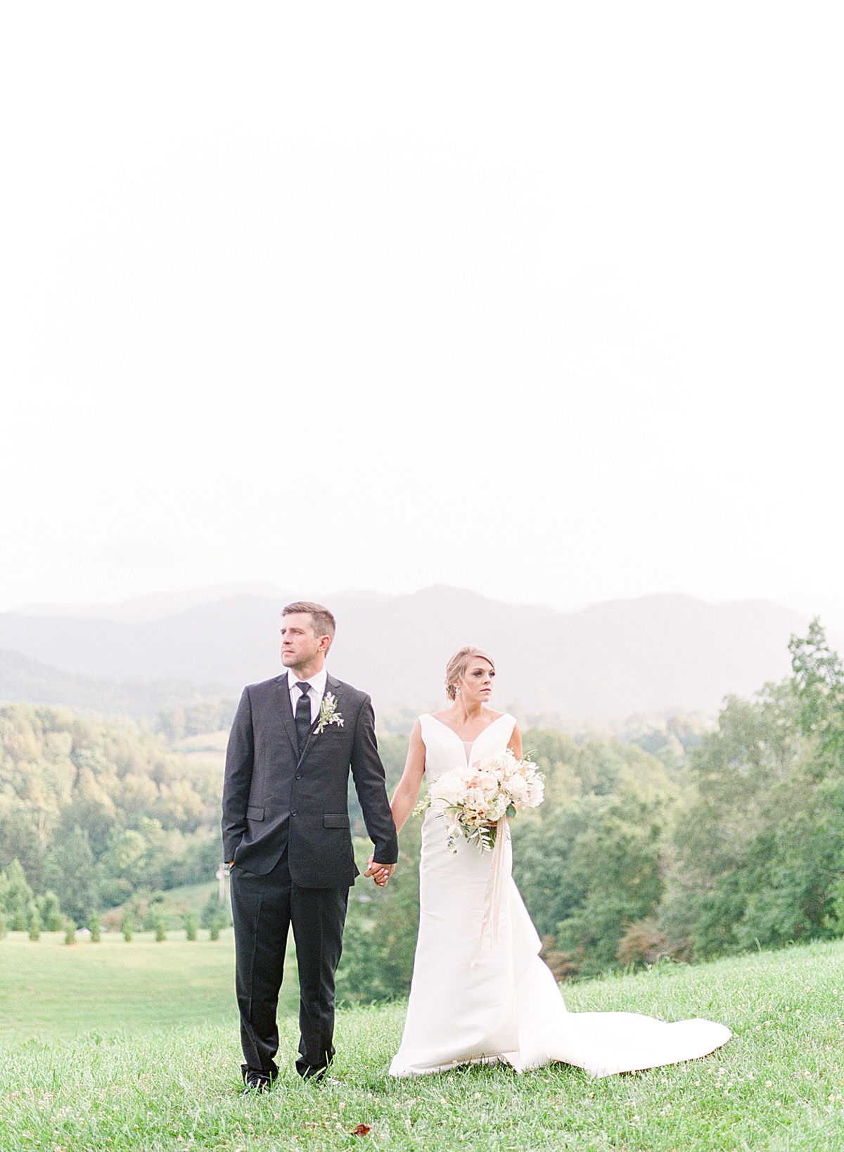The Ridge Asheville Wedding Couple Looking off holding hands Photo