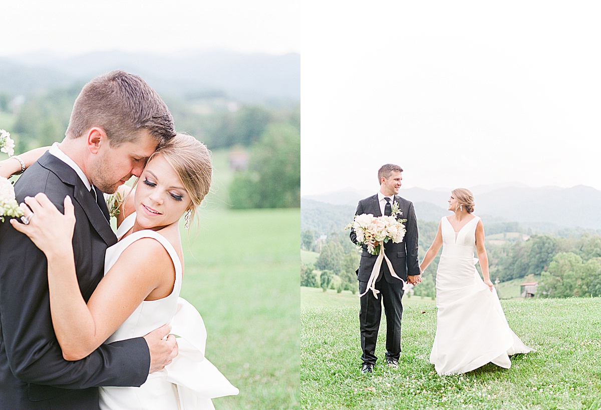 The Ridge Asheville Wedding Bride and Groom Snuggling and Holding hands Photos