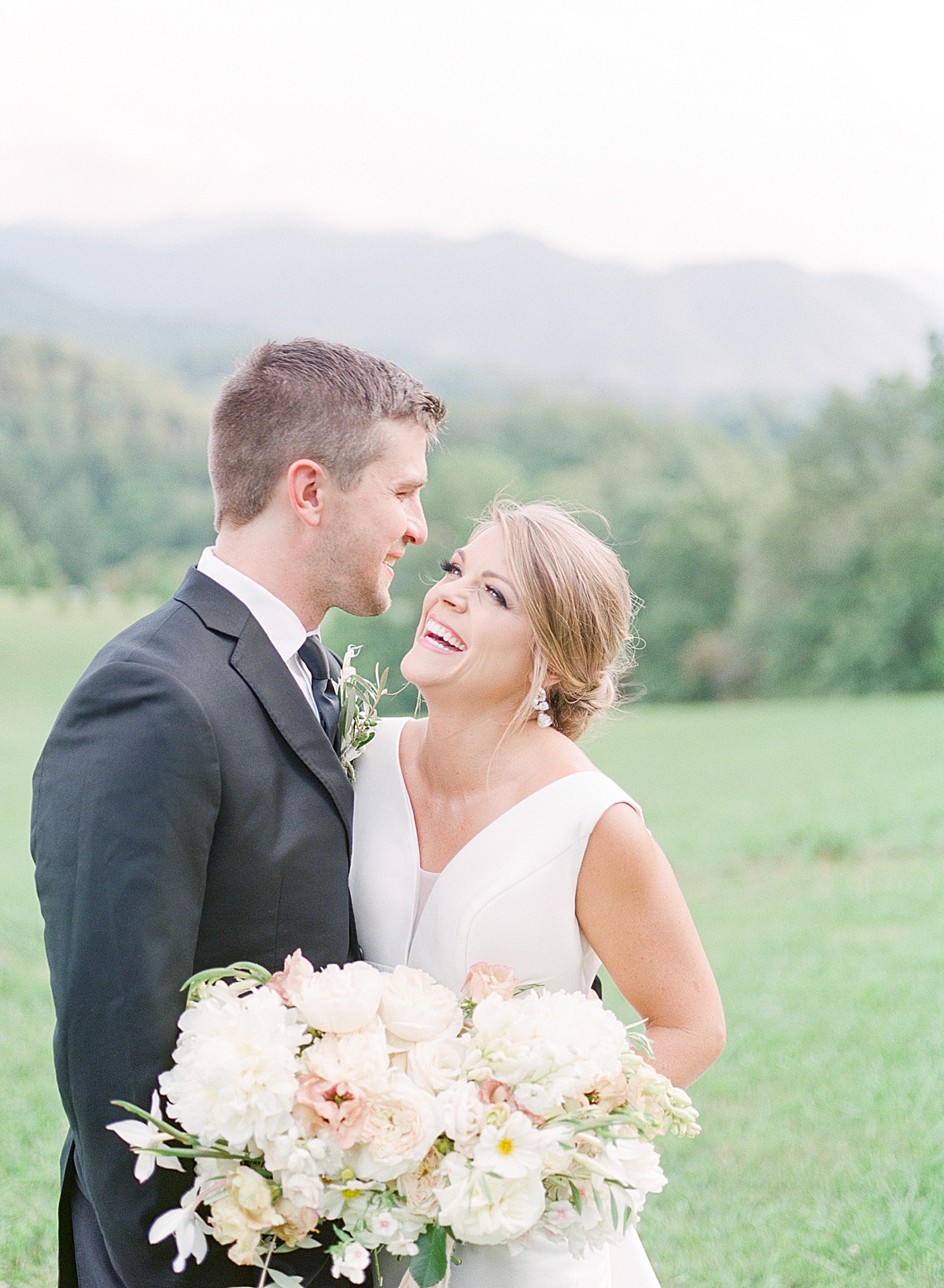 The Ridge Asheville Wedding Bride and Groom Laughing Photo