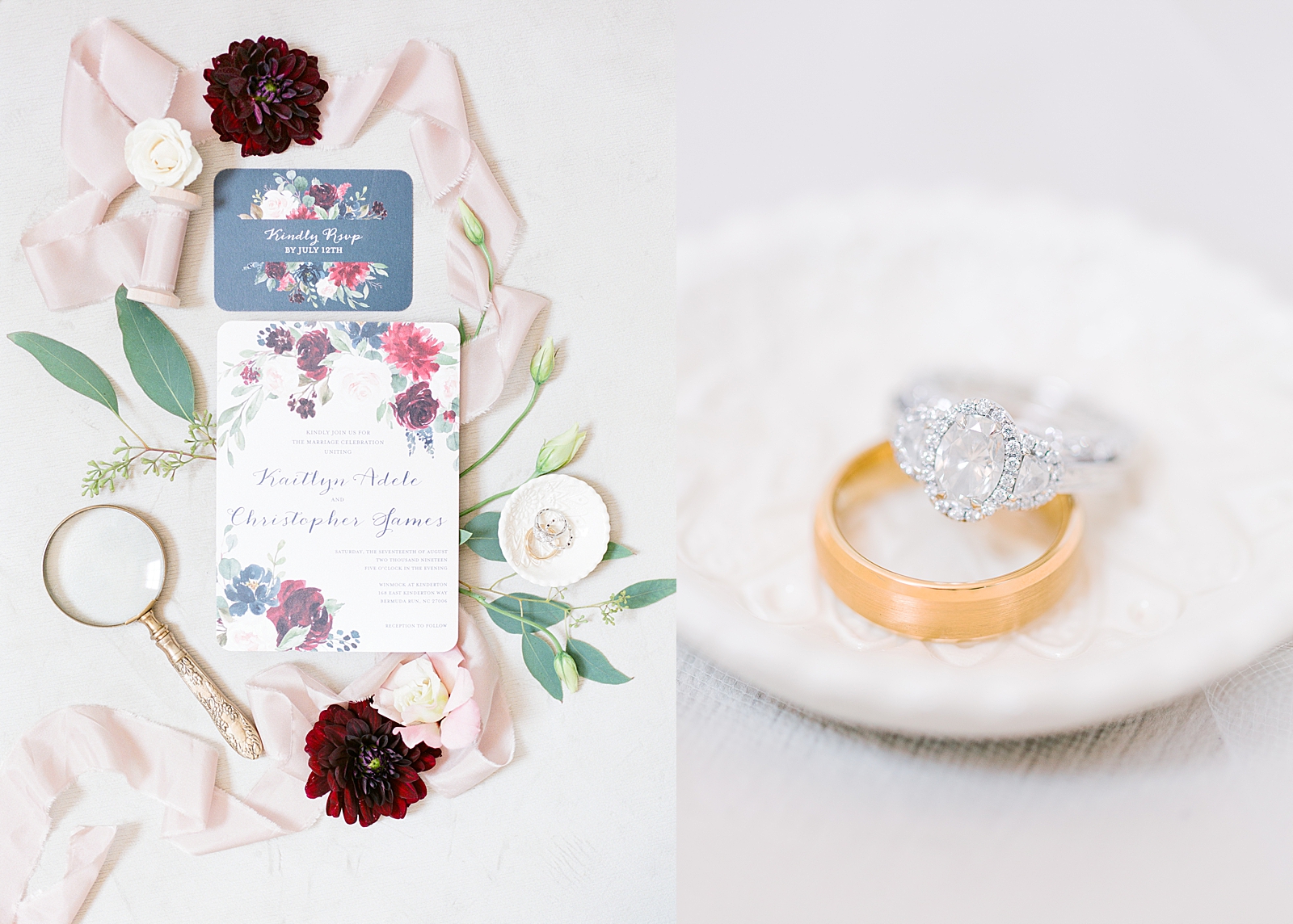 Winmock Wedding Invitation Suite and Detail of Rings in a Dish Photos