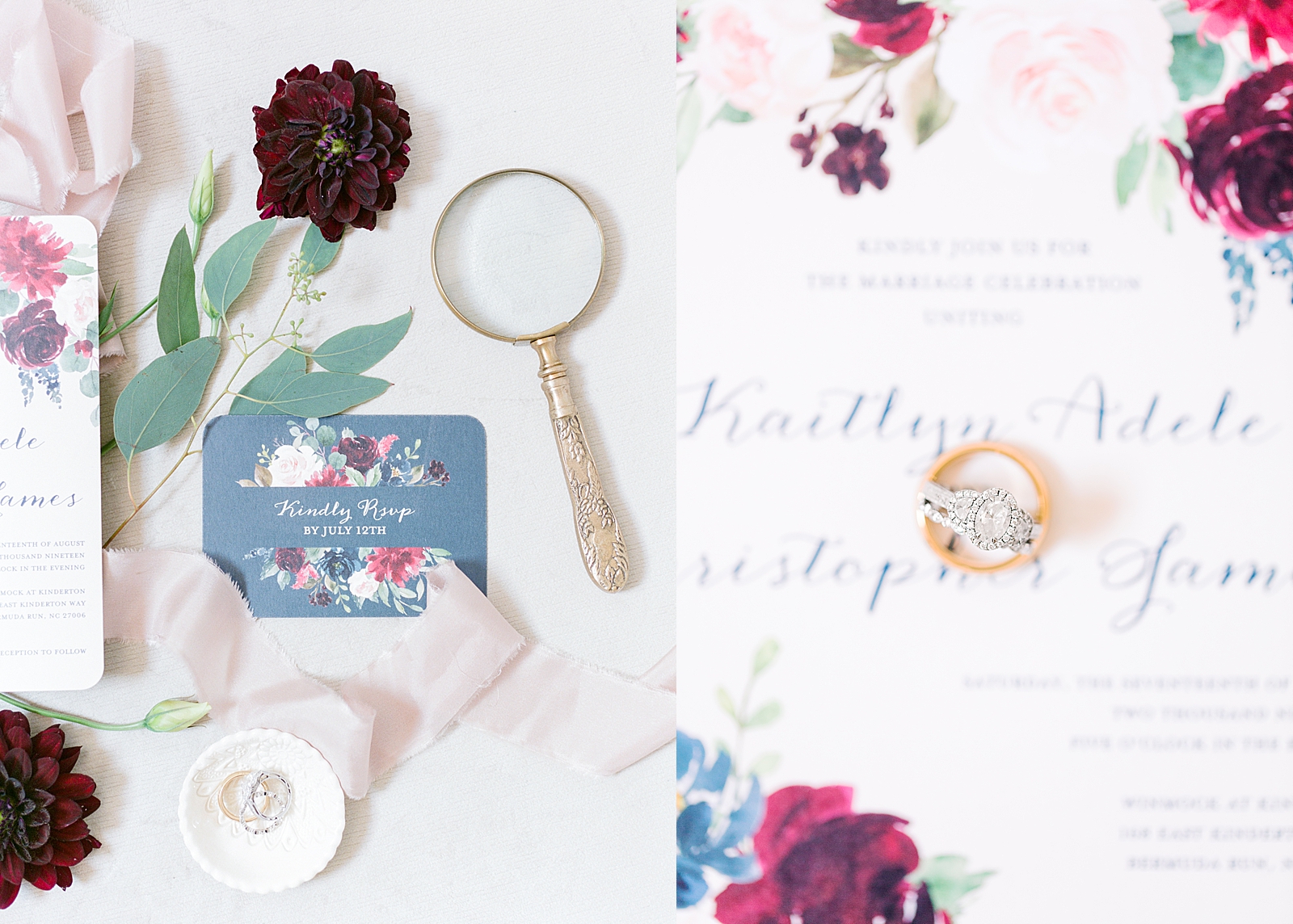 Winmock Wedding Invitation Suite and Detail of Rings on Invitation Photos
