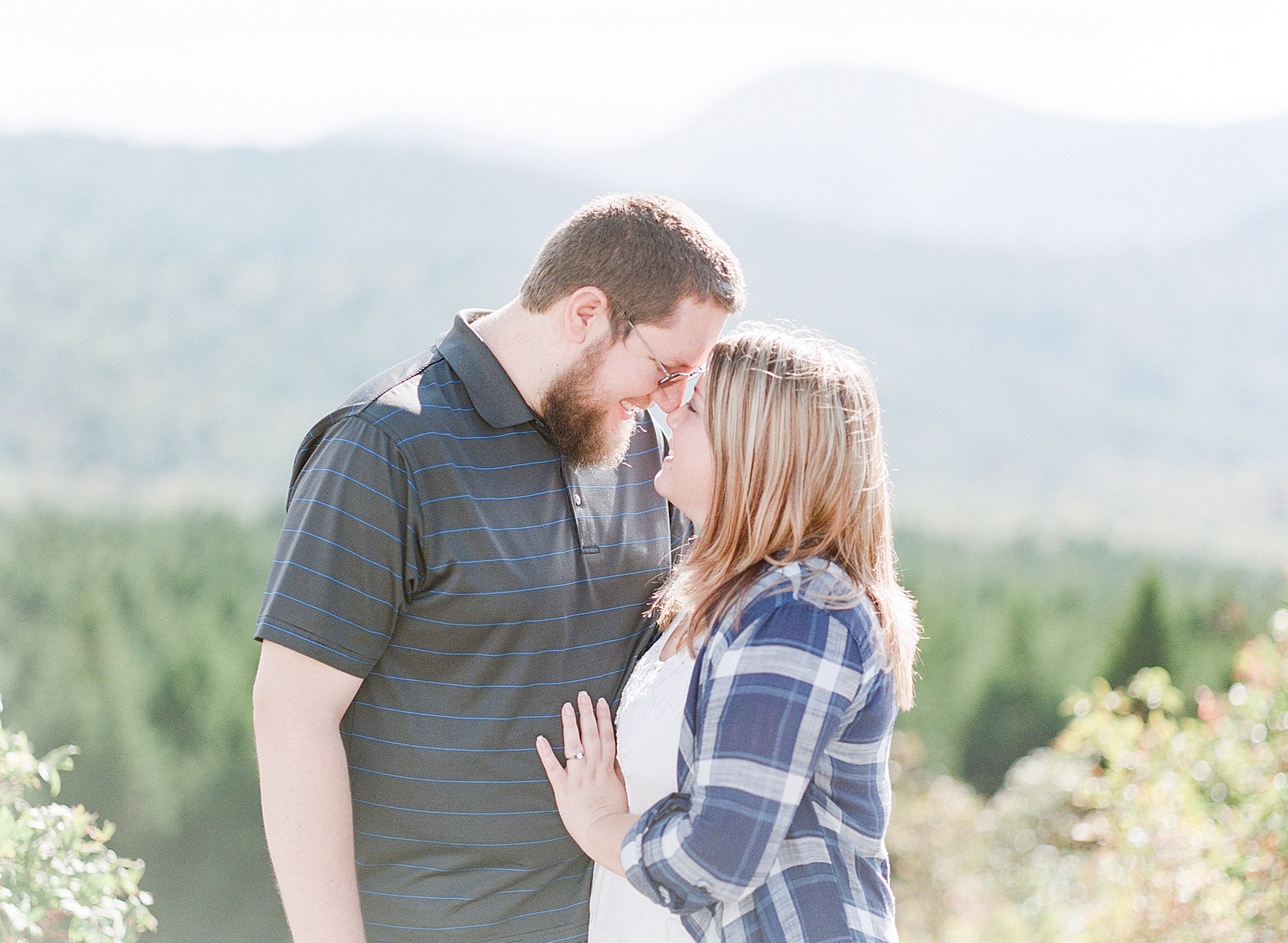 Blue Ridge Parkway Engagement Couple Nose to Nose Photo
