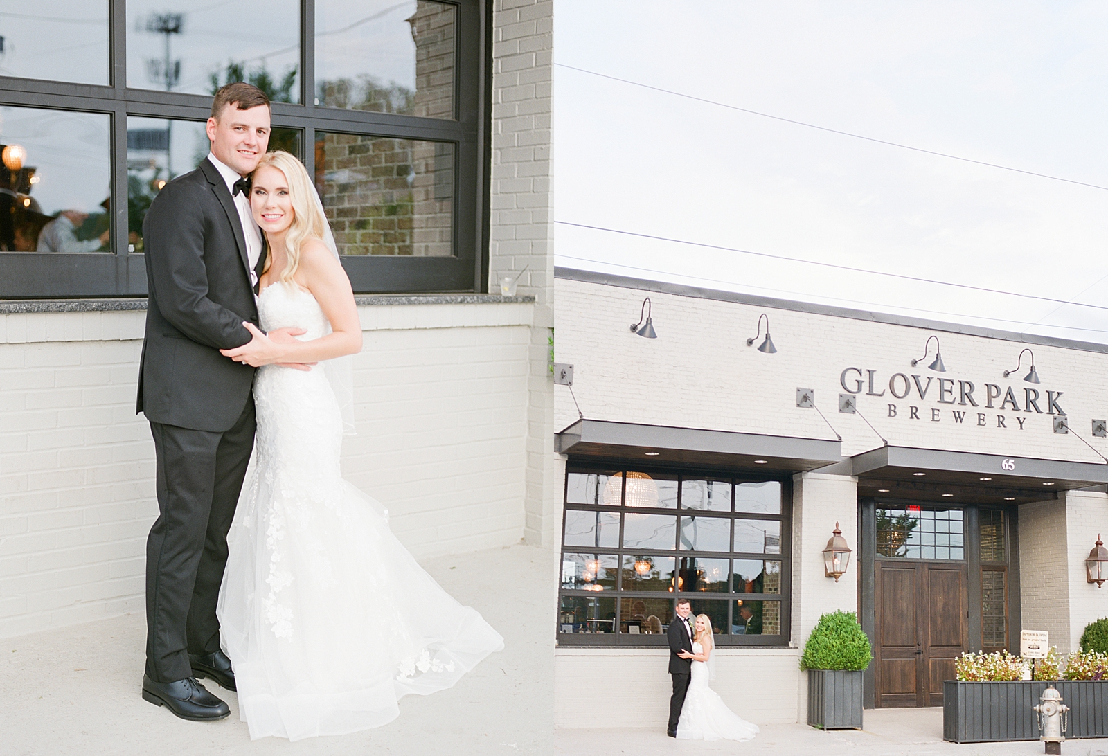 Glover Park Brewery Wedding Couple Smiling in front of venue Photos