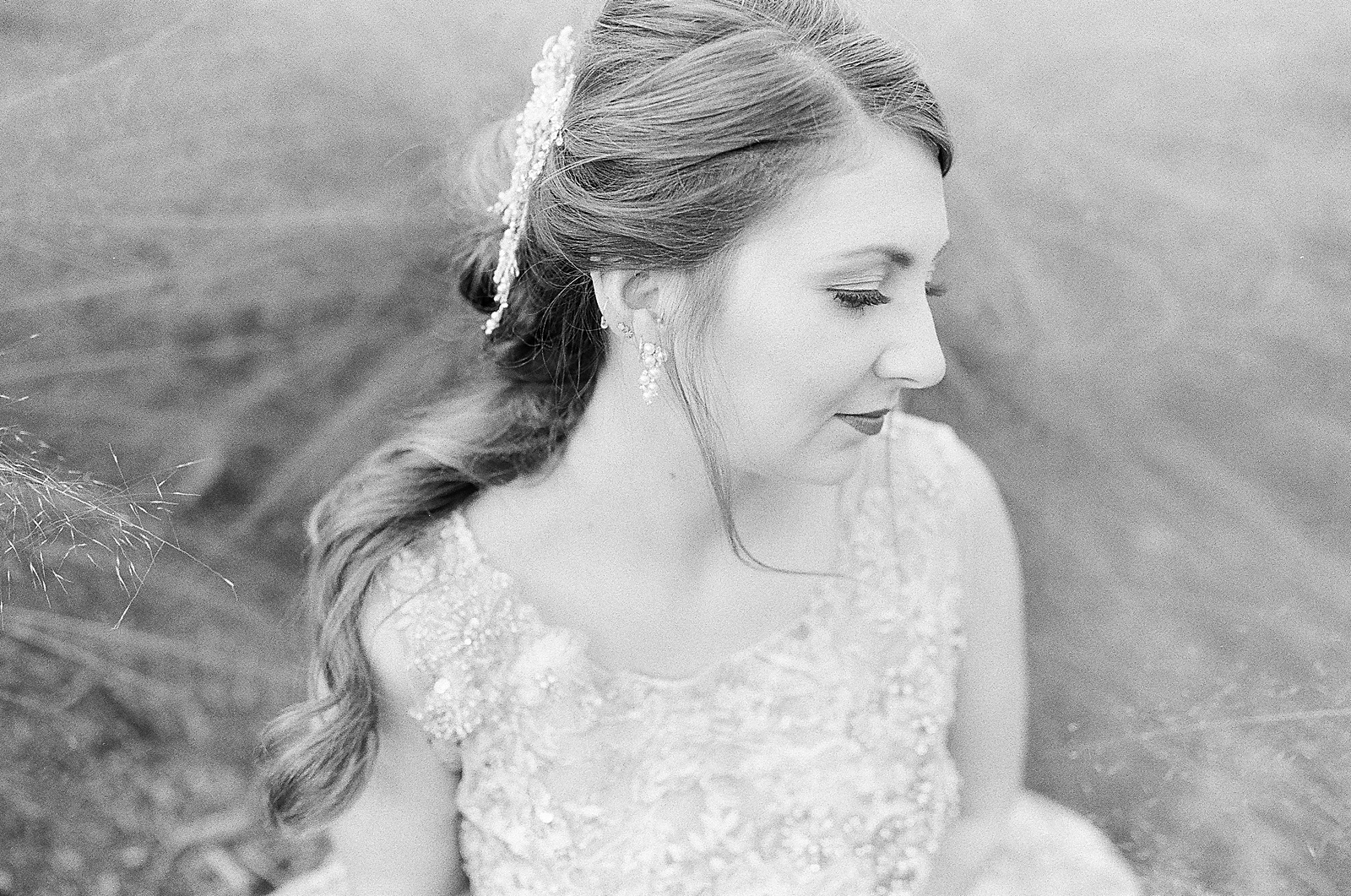 Asheville Bridal Editorial Black and White of Bride's profile Photo