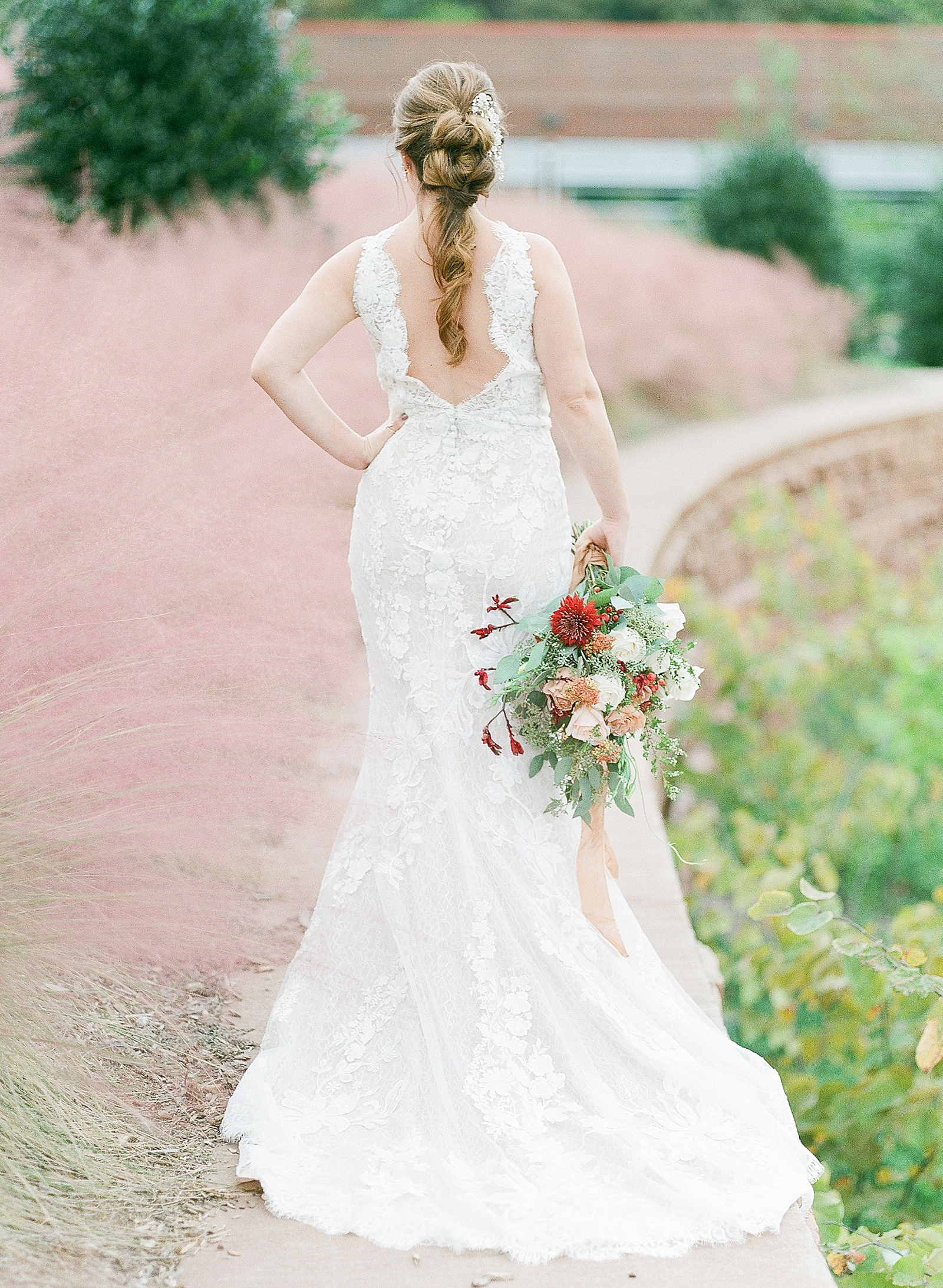 Asheville Bridal Editorial Bride From the Back Holding Bouquet Photo