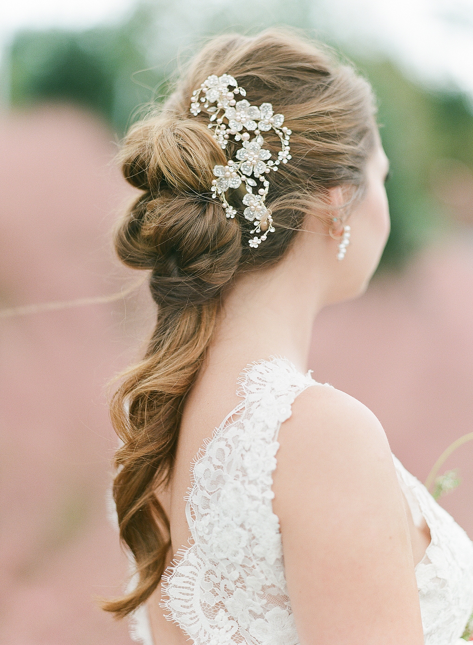 Asheville Bridal Editorial Detail of Brides HairStyle with Hair Accessory Photo