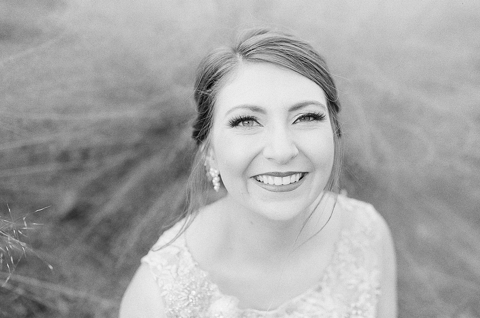 Asheville Bridal Editorial Black and White of Bride Smiling at Camera Photo