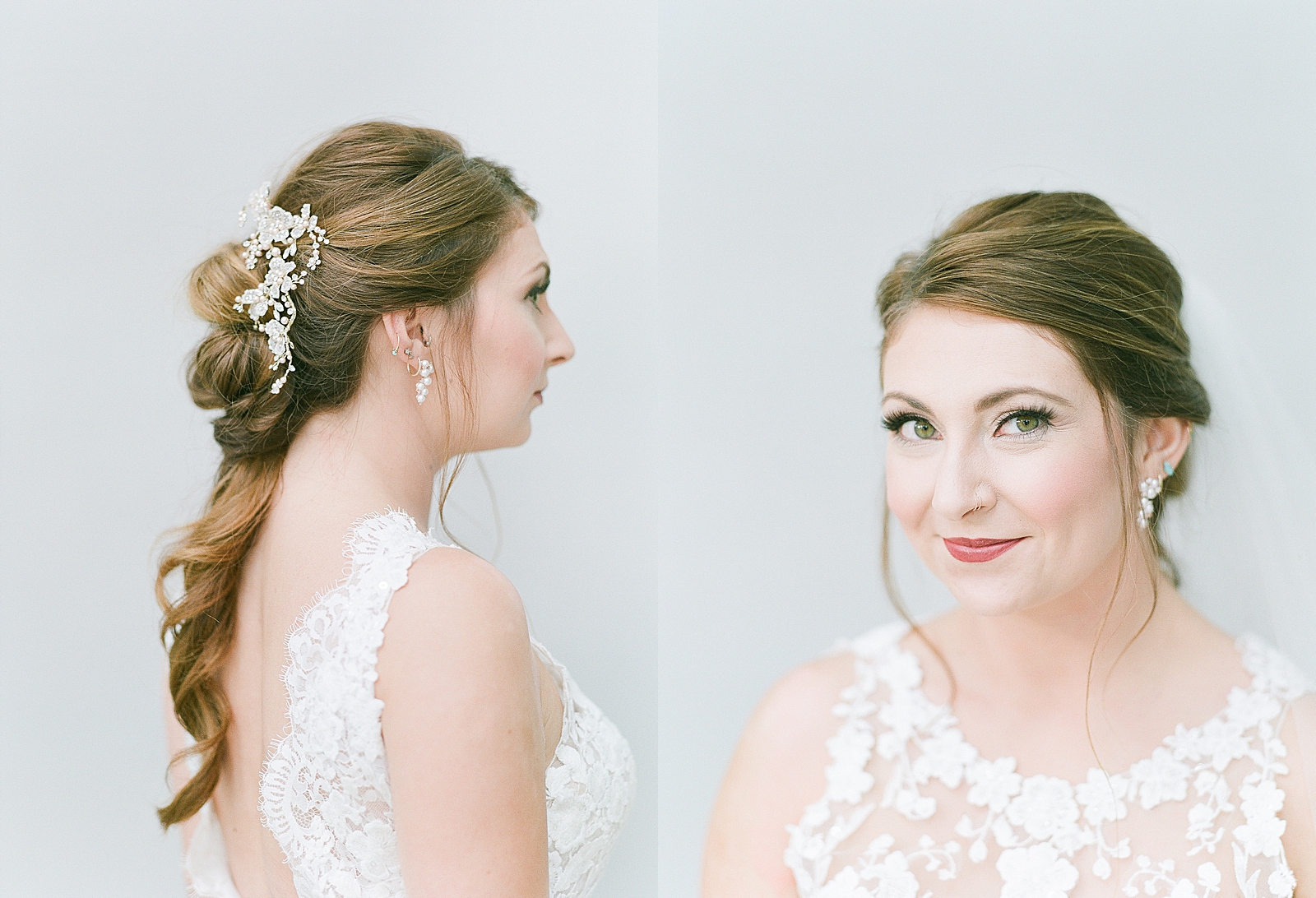 Asheville Bridal Editorial Brides Hair and Bride Smiling at Camera Photos