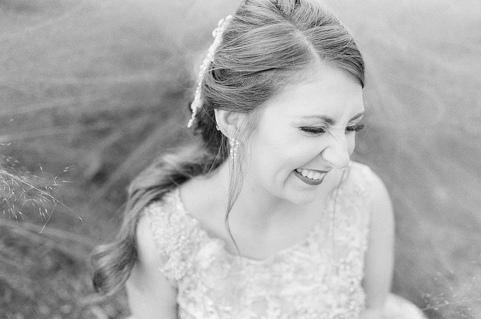 Asheville Bridal Editorial Black and White of Bride Laughing Photo
