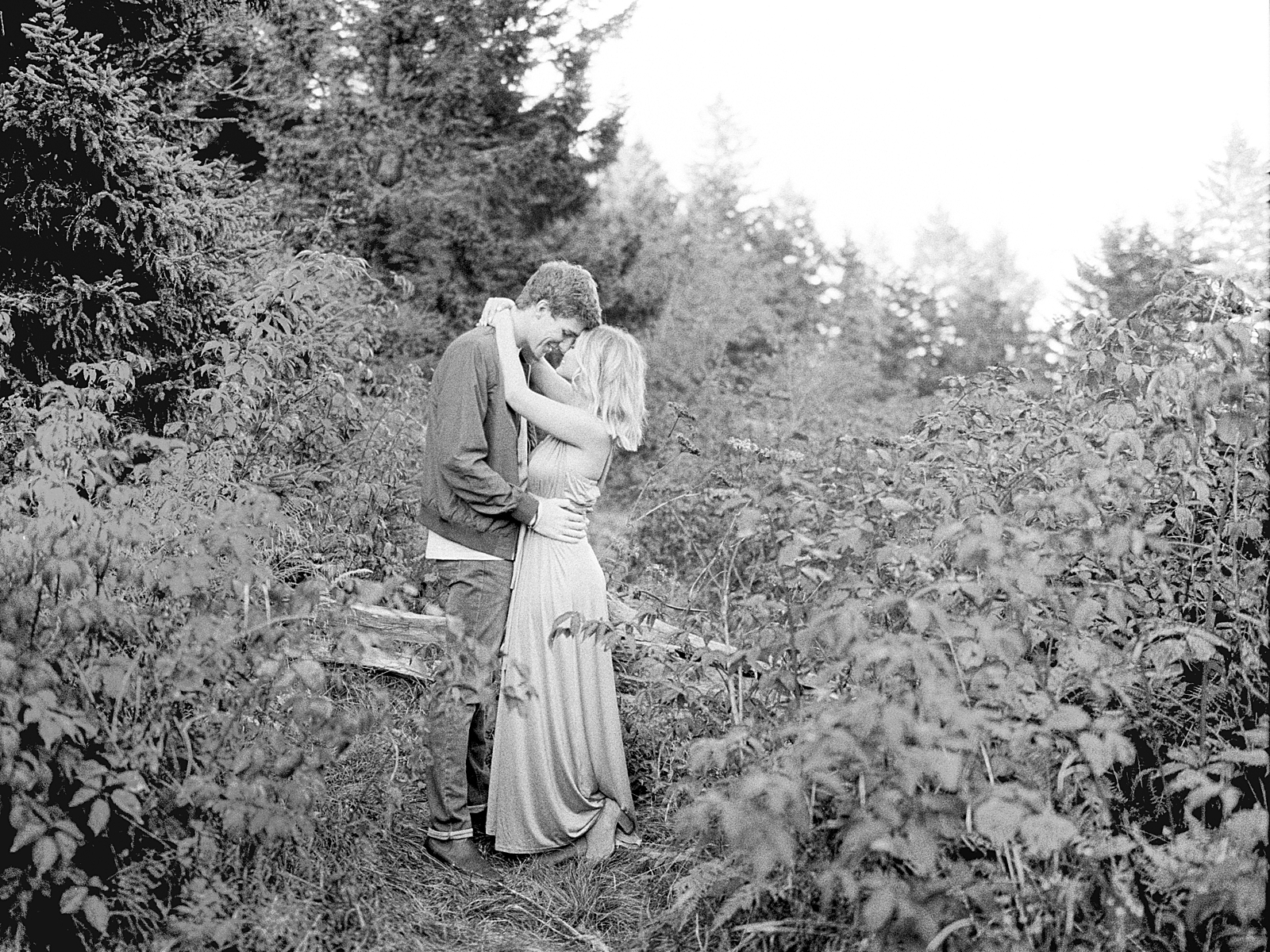 Asheville Mountaintop Session Black and White of Couple Hugging Photo