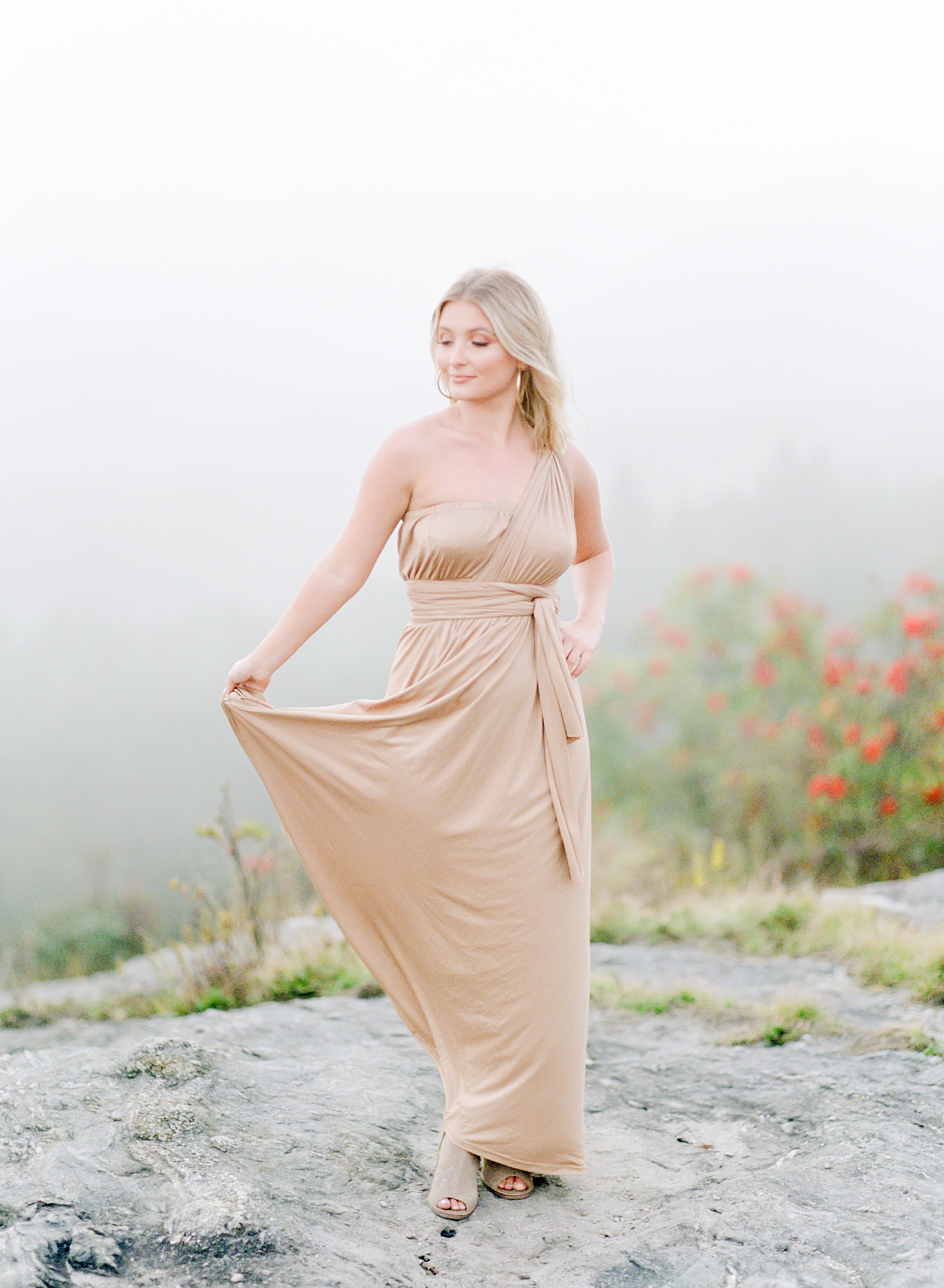 Asheville Mountaintop Session Jordan Twirling Holding Her Dress Photo