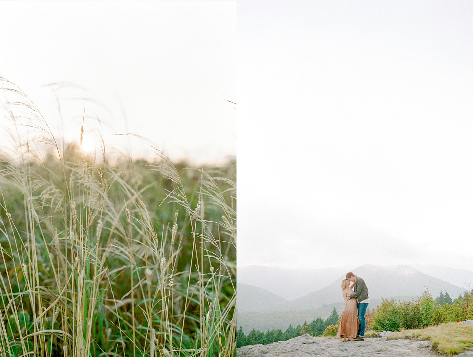 Asheville Mountaintop Session Detail of Grass and Couple Hugging Photos