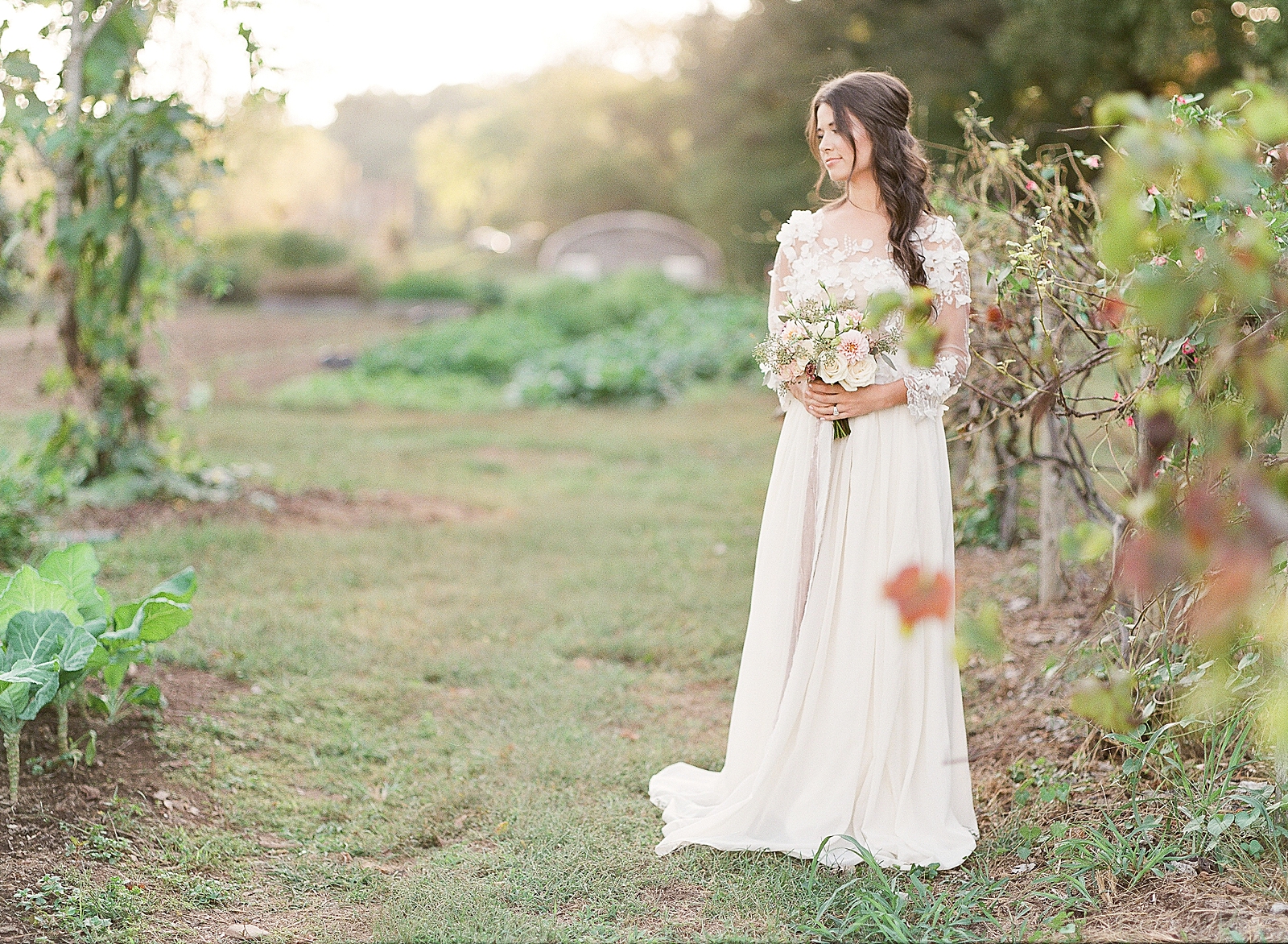 Asheville Wedding Photographer Bridal Editorial Bride looking off in Garden Photo