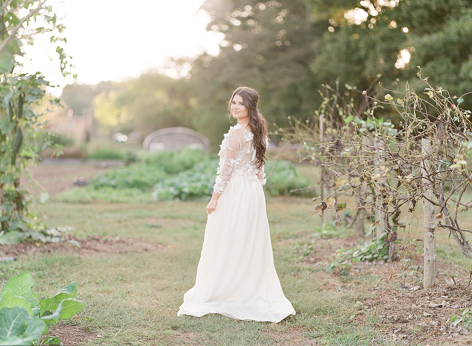 Asheville Wedding Photographer Bridal Editorial Bride looking over shoulder in Garden Photo
