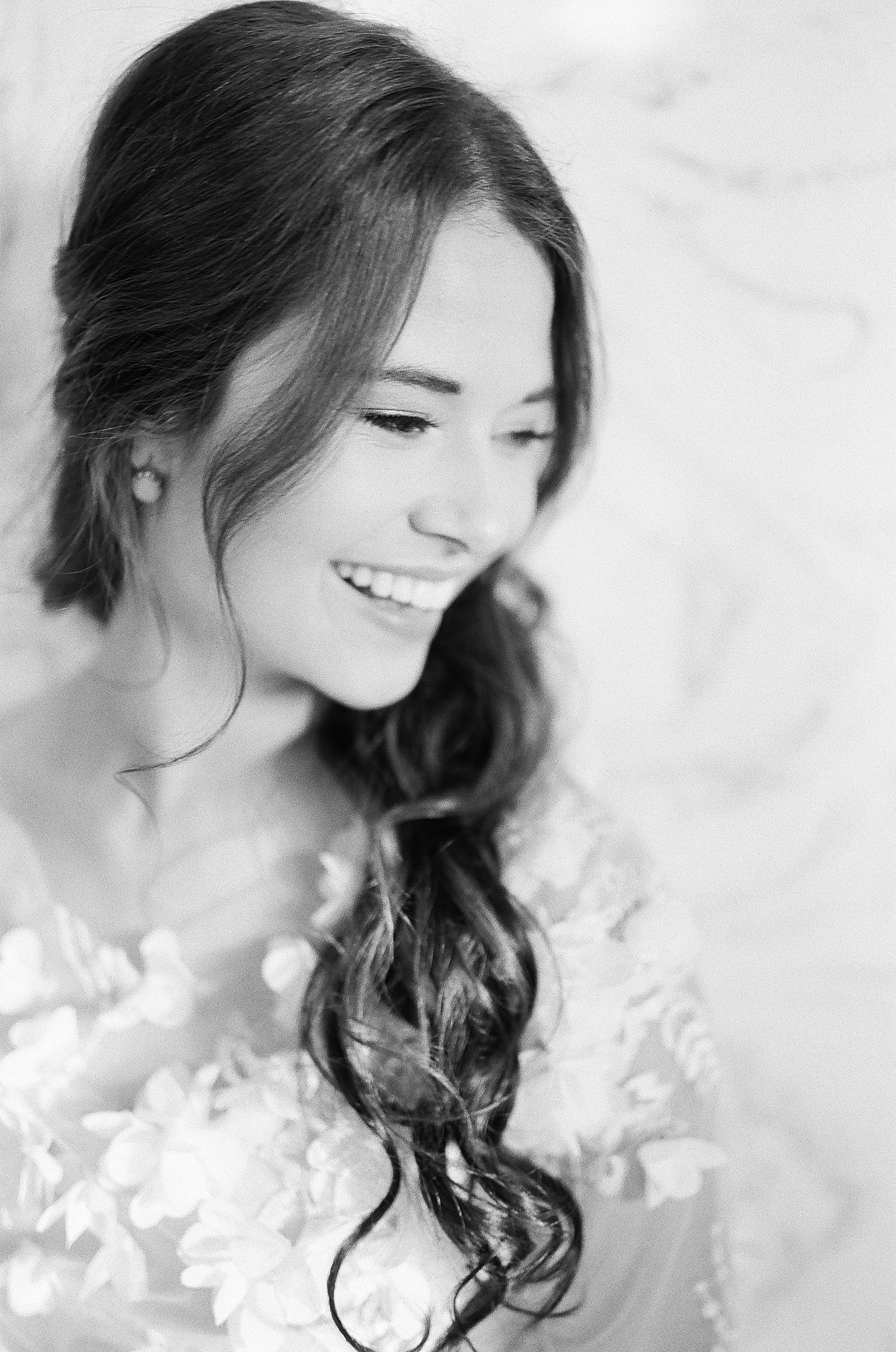 Asheville Wedding Photographer Bridal Editorial Black and White Bride Laughing over her shoulder Photo