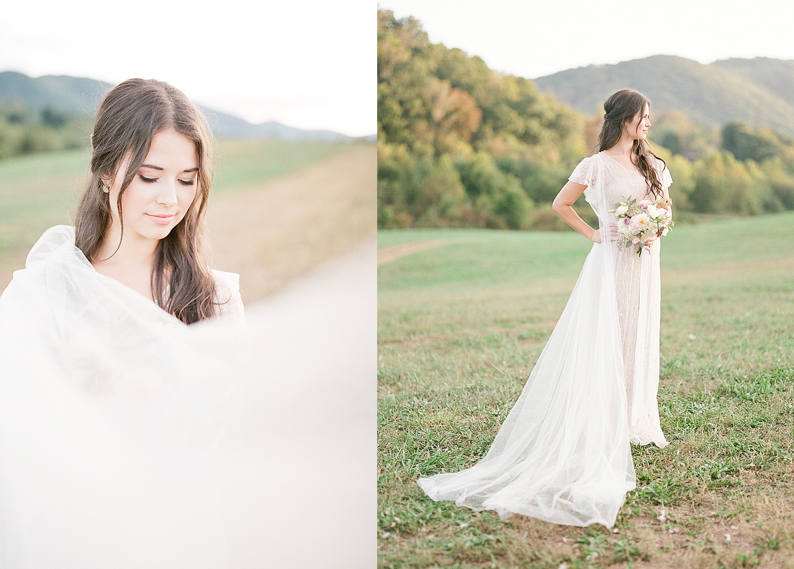Asheville Wedding Photographer Bridal Editorial Bride Looking Down and Off Photos