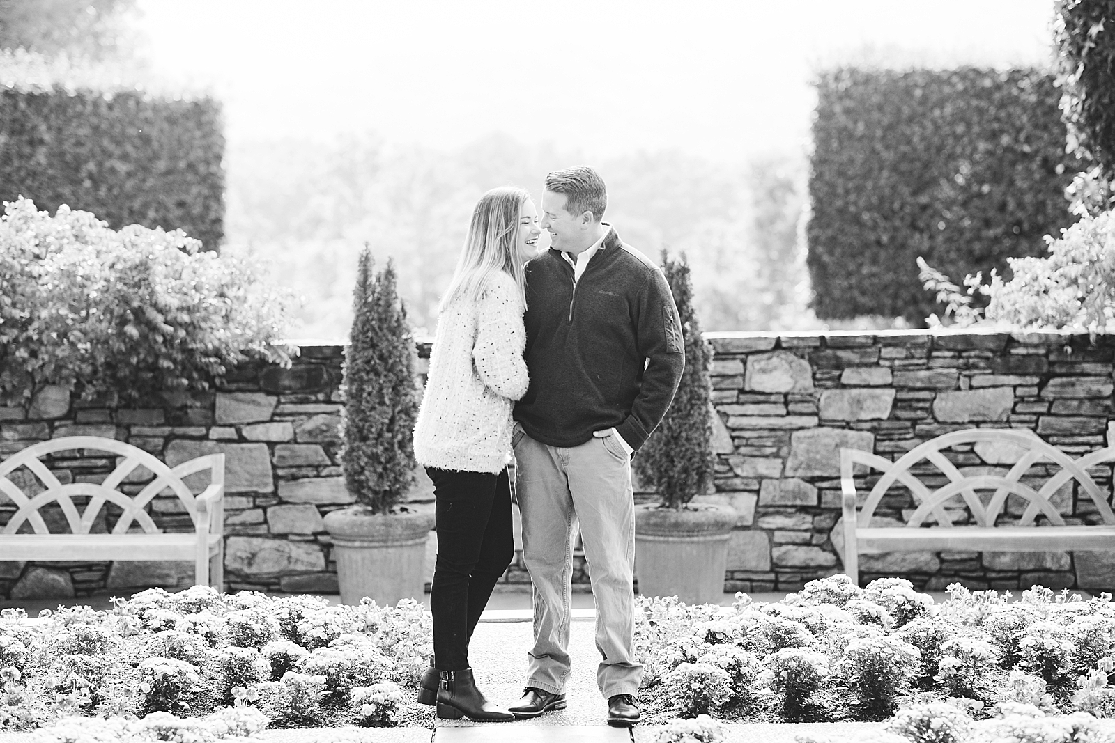 North Carolina Arboretum Black and White of couple laughing together Photo