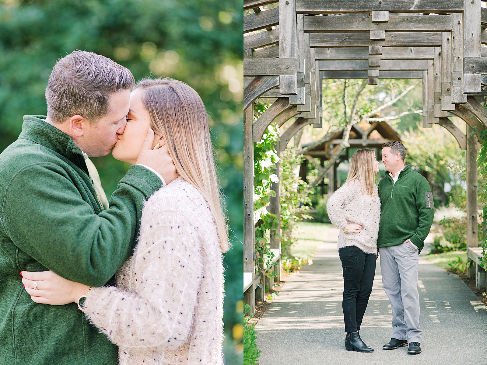 North Carolina Arboretum Couple Kissing and Smiling at Each other Photos