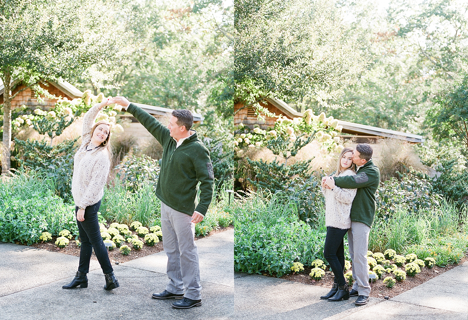 North Carolina Arboretum Couple Dancing and Hugging in Garden Photos