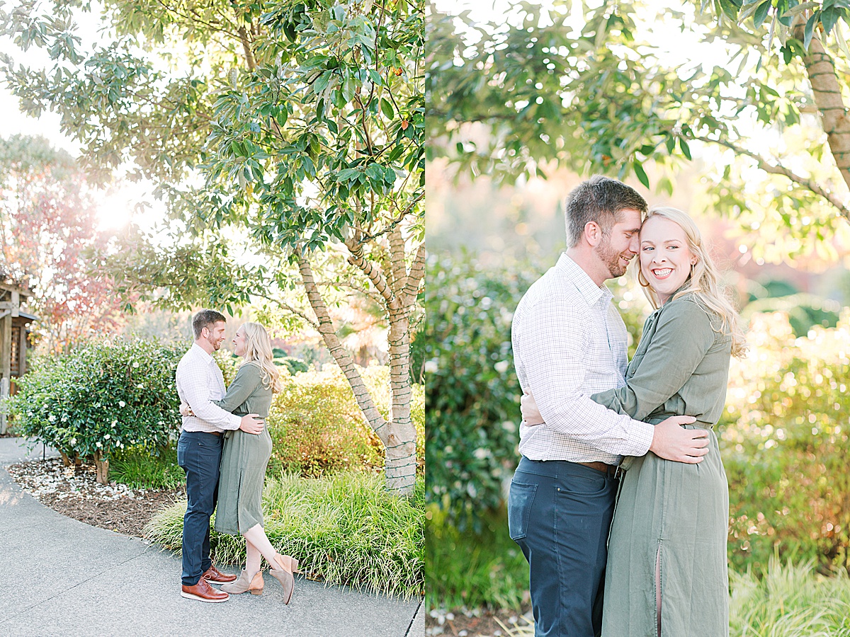 Asheville Arboretum Engagement Session Couple Hugging Photos