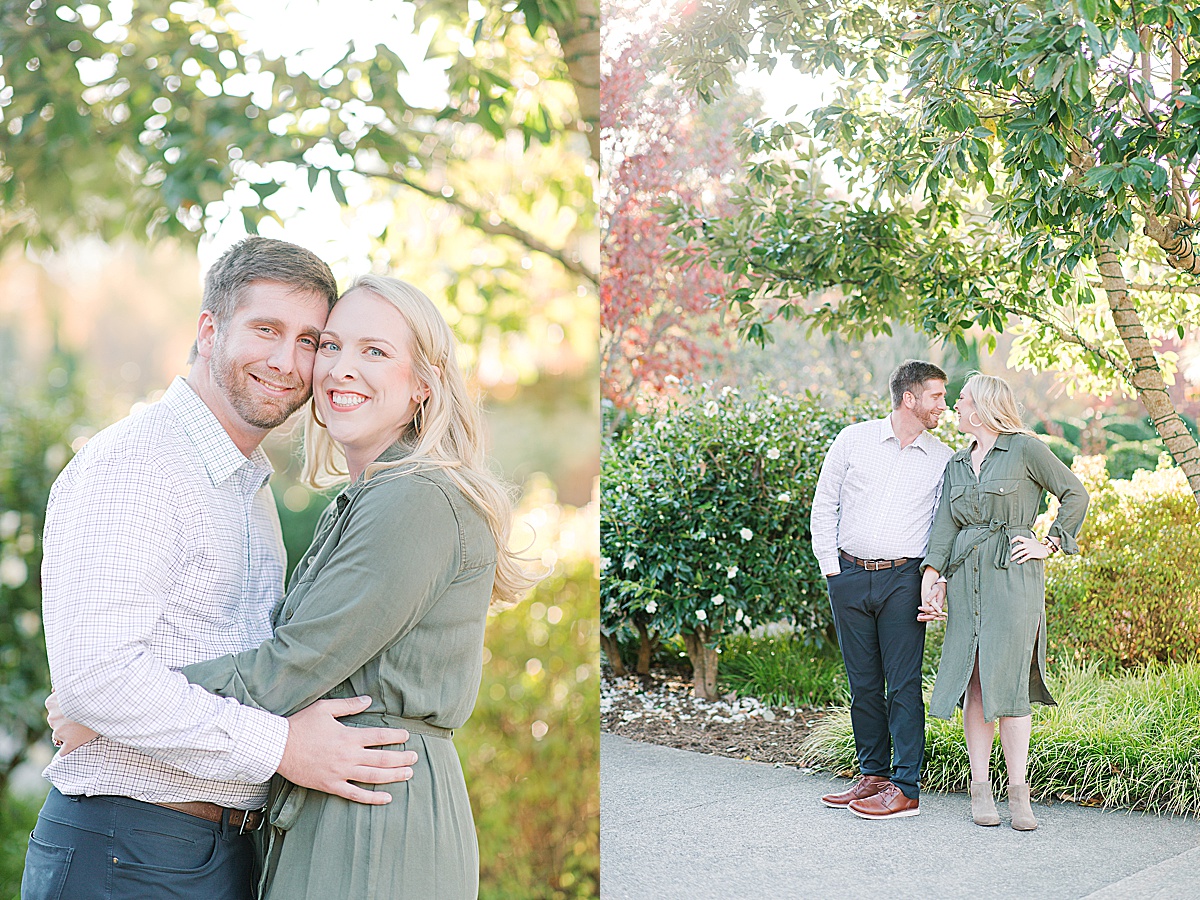 Asheville Arboretum Engagement Session Couple Smiling at The Camera and Each Other Photos