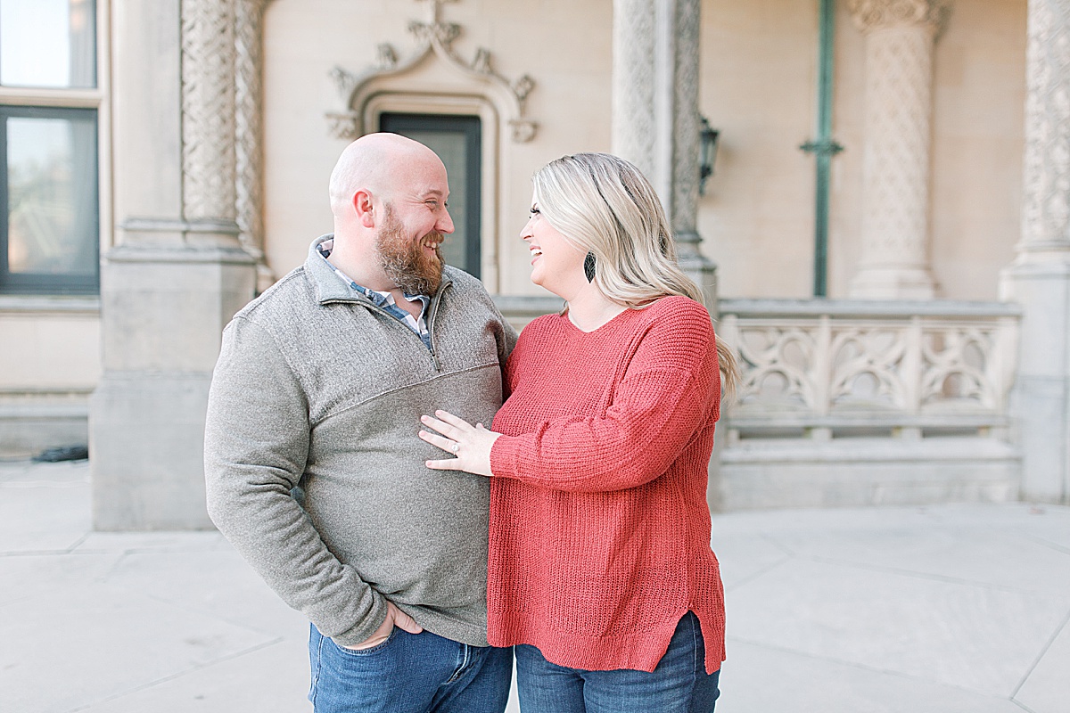 Biltmore Estate Engagement Session Couple Smiling at Each Other Photo