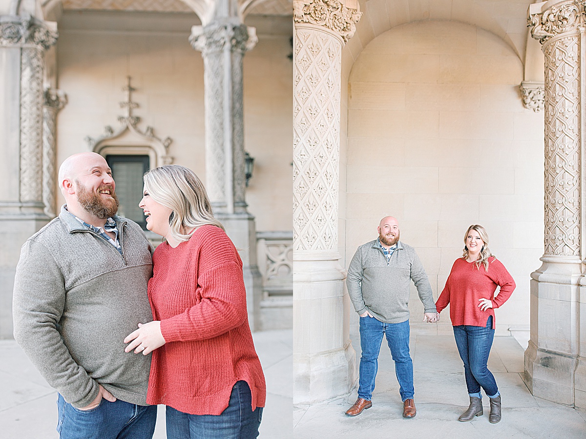Biltmore Estate Engagement Session Couple Laughing and Smiling at Camera Photos