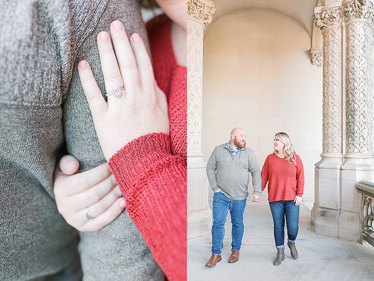 Biltmore Estate Engagement Session Detail Of Kaley's Ring and Couple walking toward camera Photos