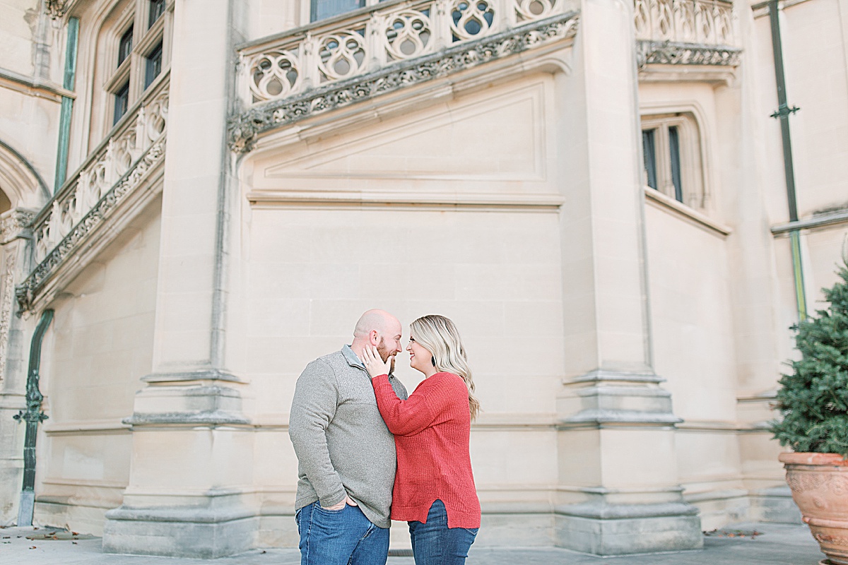 Biltmore Estate Engagement Session Couple Looking at Each Other Photo