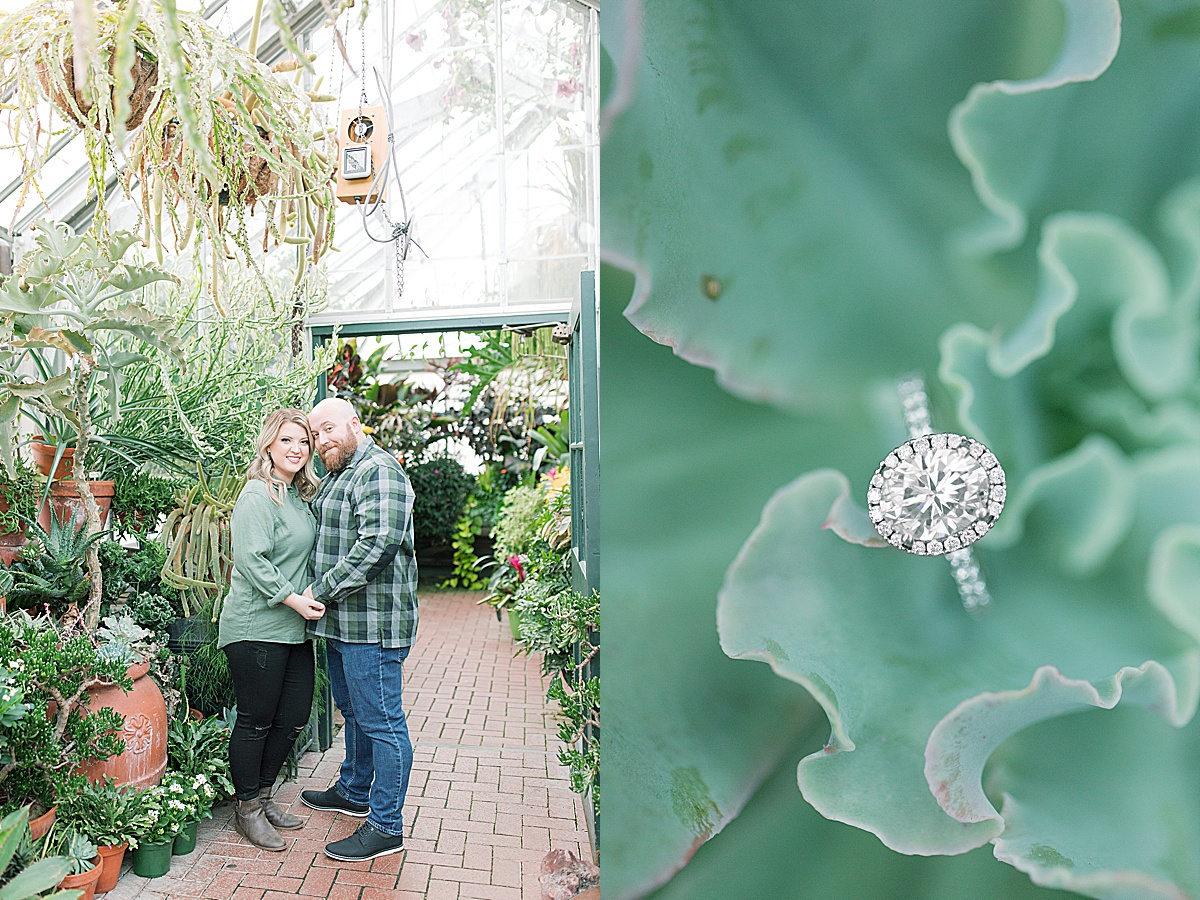 Biltmore Estate Engagement Session Couple Holding Hands in Conservatory and Detail of Ring Photos