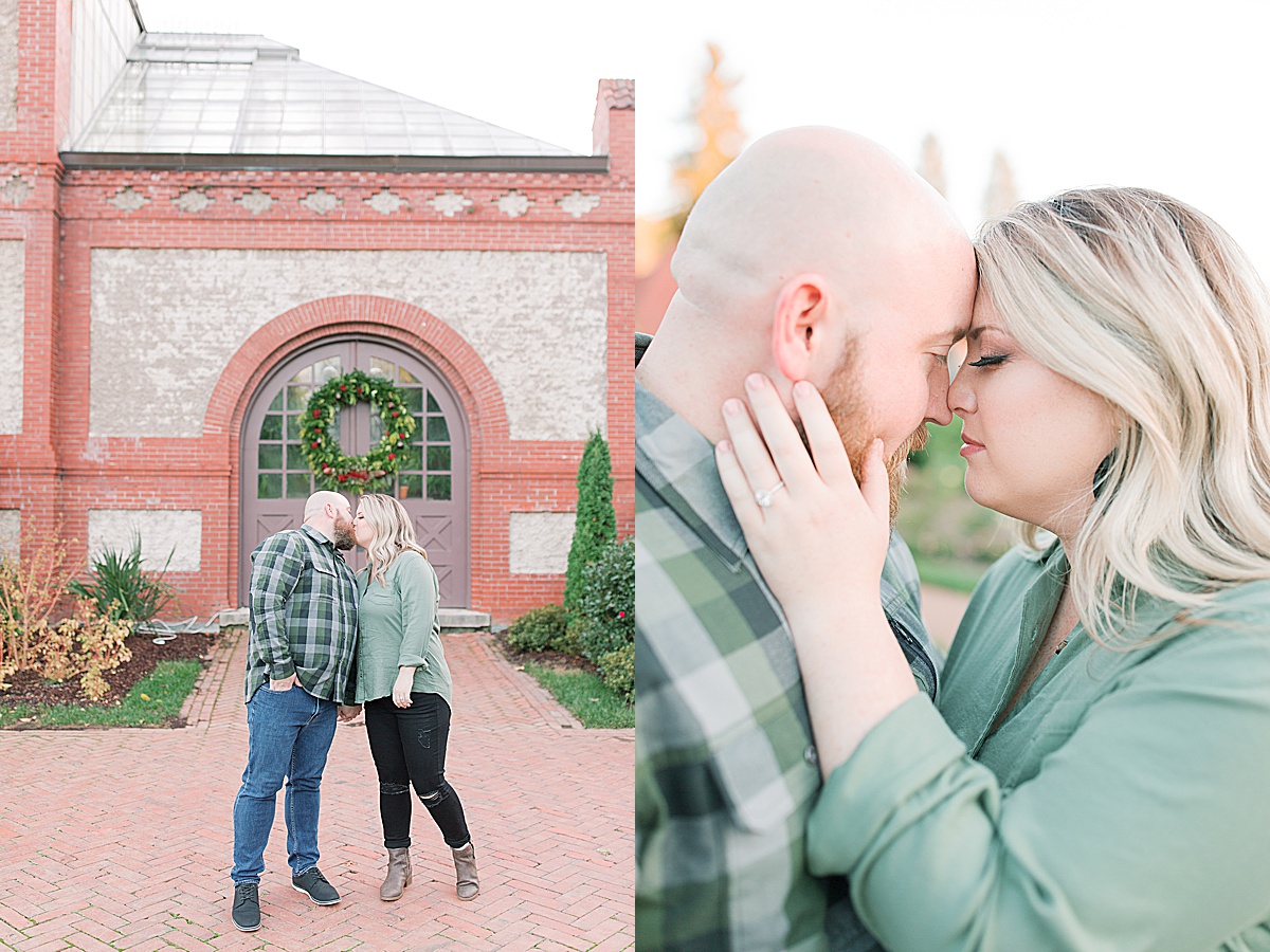 Biltmore Estate Engagement Session Couple Kissing and Nose to Nose Photo
