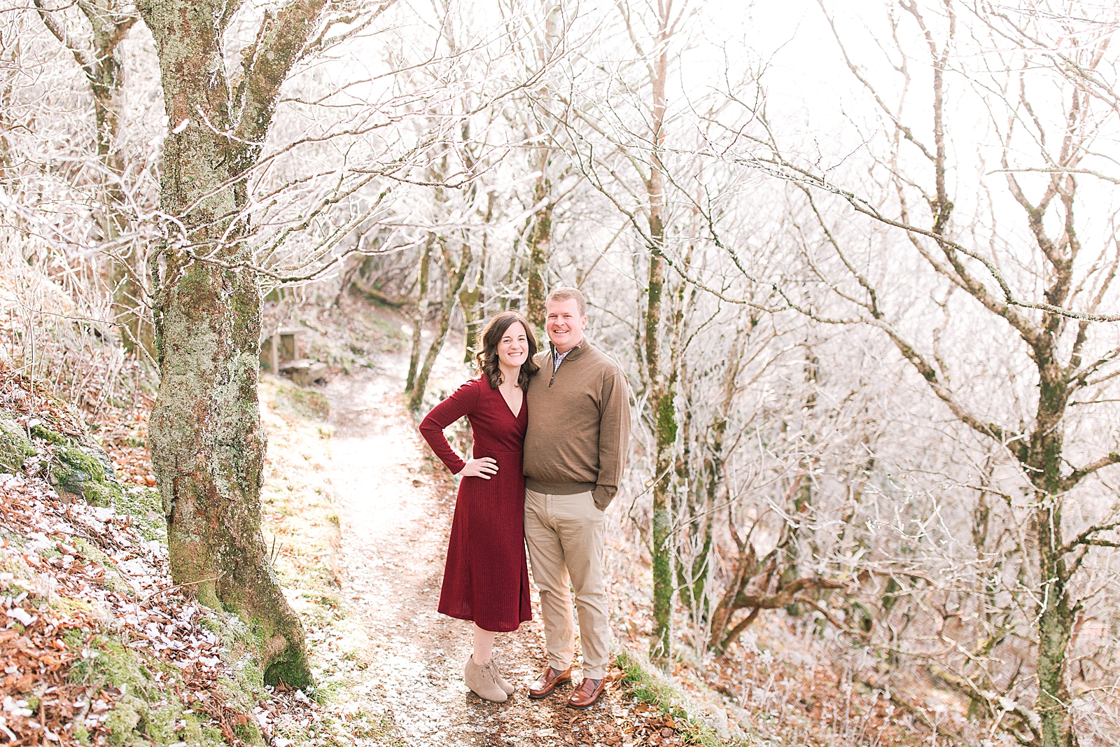 Craggy Gardens Trail Engagement Session Couple Smiling at Camera Photo