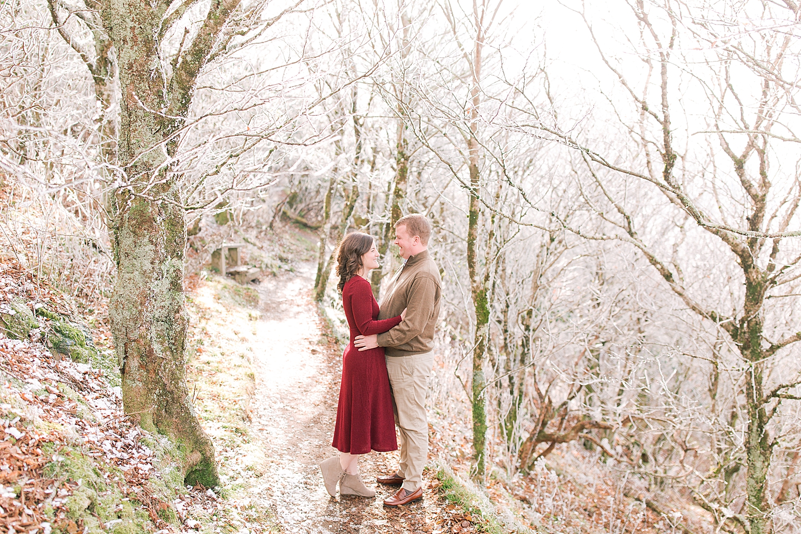 Craggy Gardens Trail Engagement Session Couple Smiling at each other Photo